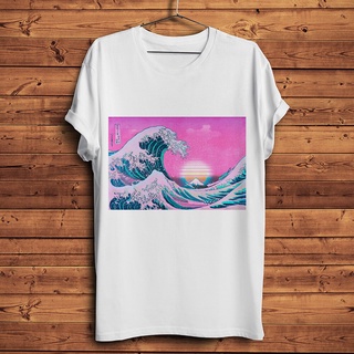 ขายดี!เสื้อยืดแขนสั้นลําลอง พิมพ์ลาย Vaporwave The Great Wave off Kanagawa สีขาว สไตล์วินเทจ สําหรับผู้ชาย และผู้หญิงS-5