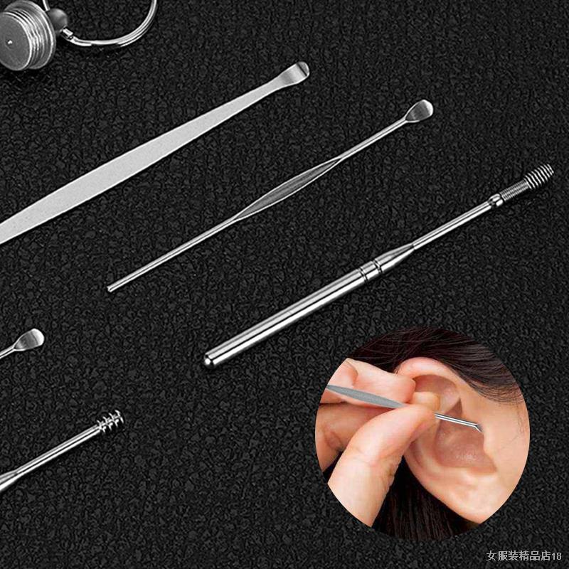 ○6Pcs/Set Ear Wax Pickers Stainless Steel Earpick Wax Remover Curette Ear Pick Cleaner Ear Cleaner Spoon Care Ear Clean