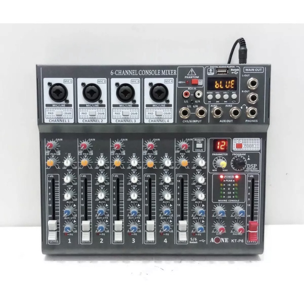 NEW มิกซ์เซอร์ Mixer ปรับแต่งเสียง 6 ชอง รุ่น KT-P6 ใช้ไฟระบบ DC 12 V ได้ เสียงดี มีคุณภาพ A-ONE
