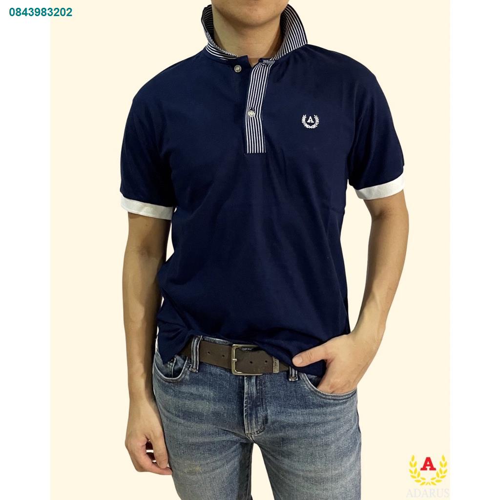 PHB5878☬ஐ◑เสื้อคอปกโปโล ปกริ้วลายสก็อต Adarus No.2761 เนื้อผ้าคอตตอนพรีเมี่ยม 100%