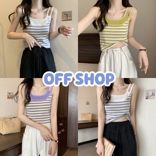 OFF SHOP พร้อมส่ง (OFF-0170-1)เสื้อสายเดี่ยวไหมพรม ลายทาง ดีเทล2สายน่ารัก