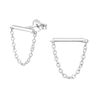 ต่างหูเงินแท้ 92.5% Bar with Hanging Chain Ear Studs