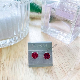 PRADAB Jewelry DIAMOND Earring ทับทิม ต่างหูเงินแท้ทั้งตัวเรือนและก้าน 92.5 ฝังเพชร CZ ER02