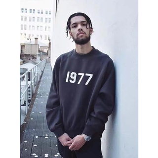 FEAR OF GOD Double-line ESSENTIALS flocking 1977 การพิมพ์ high street หลวมแบรนด์รอบคอ plus กำมะหยี่ pullover คู่ Hoodie