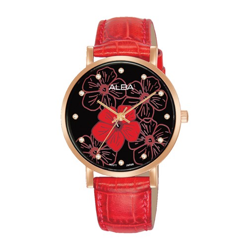 ALBA นาฬิกาข้อมือผู้หญิง สายหนัง สีแดง รุ่น AH8810X,AH8810X1