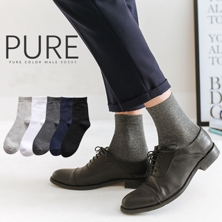 Business Solid Color Mens Mid Calf Socks Cotton High Quality Easy Matching Casual Male Black White Navy Crew Socks