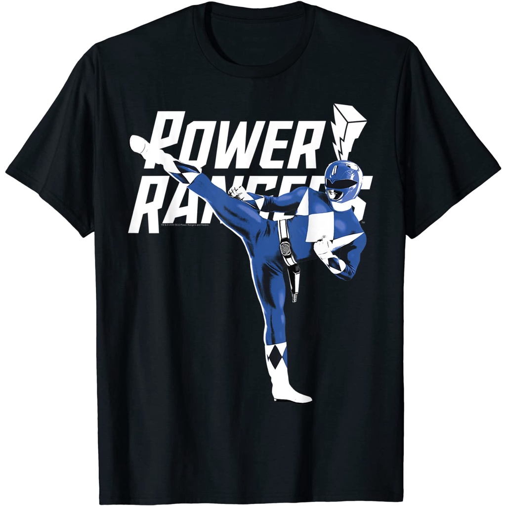 เสื้อยืดอินเทรนด์ผู้ชายอินเทรนด์ผู้หญิงเสื้อยืด พิมพ์ลายโลโก้ Power Rangers Blue Ranger สําหรับผู้ชายS-3XL