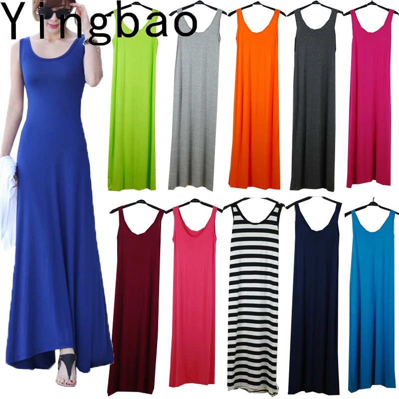 Yingbao ใหม่ ชุดเดรสยาว แขนกุด ผ้าฝ้าย ลายทาง พลัสไซซ์ สไตล์เกาหลี แฟชั่นฤดูร้อน สําหรับสตรี วัยรุ่น 2021
