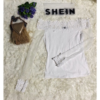 Shein💋💋เสื้อลูกไม้เปิดไหล่ 🚗💕🌹🌹 ส่งฟรี🥰