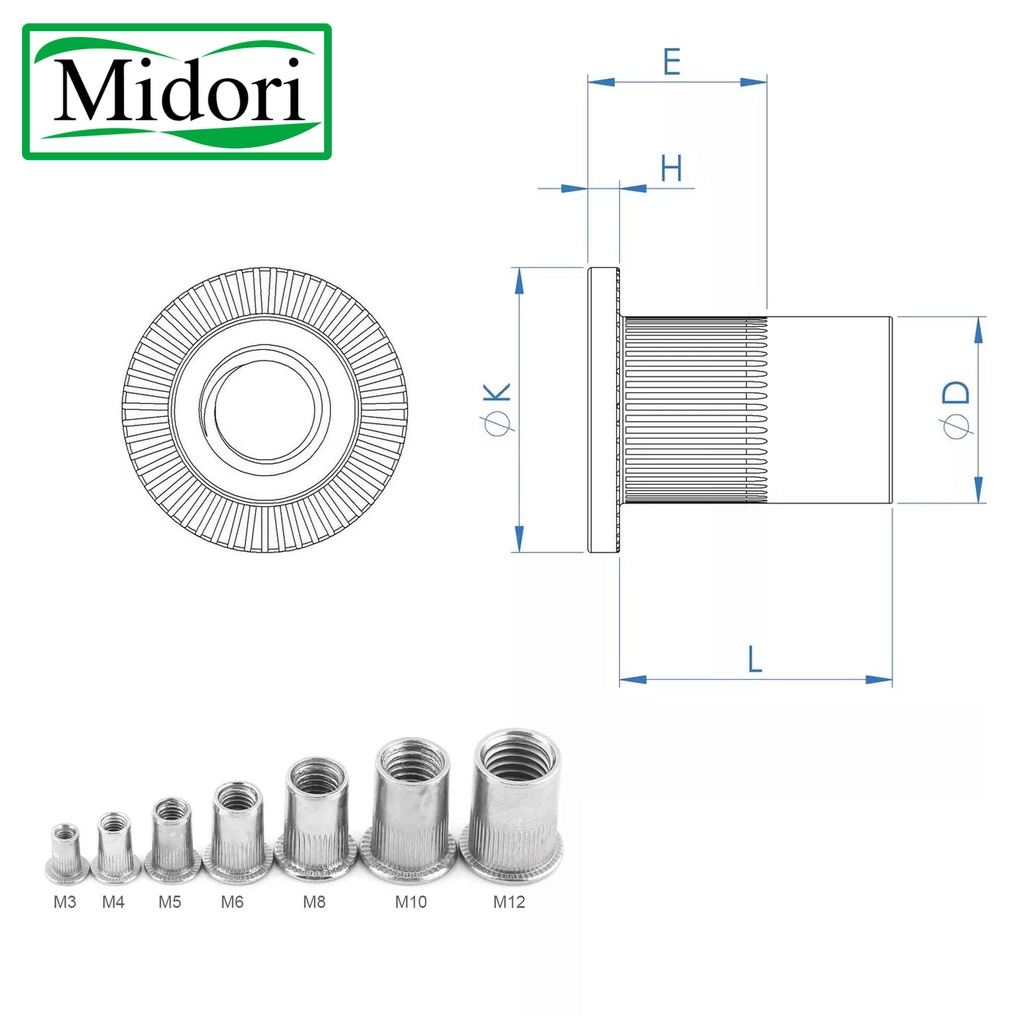 รีเวทนัท M3 M4 M5 M6 M8 M10 M12 รีเวทนัทเหล็กชุบซิ้งค์ รีเวท (Flat Head Insert Nut Rivet) ลูกรีเวท ราคา ถูกที่สุด ดีลบีเคเค แกลเลอรีภาพที่ 2