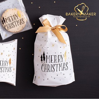 Xmas ถุงพลาสติกโบว์รูด แพ็คละ 10 ใบ / ถุงหูเชือก มีเชือกรูด ถุงของขวัญ Christmas Cookie Bags