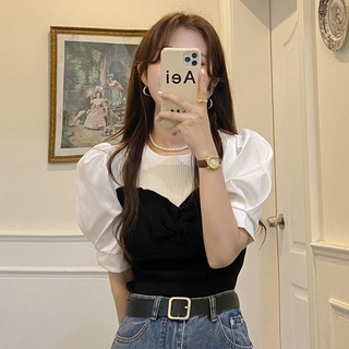 Suxi เสื้อท็อปแขนสั้น เข้ารูป เข้ากับทุกการแต่งกาย สไตล์วินเทจ แฟชั่นฤดูใบไม้ผลิ และฤดูร้อน สําหรับผู้หญิง