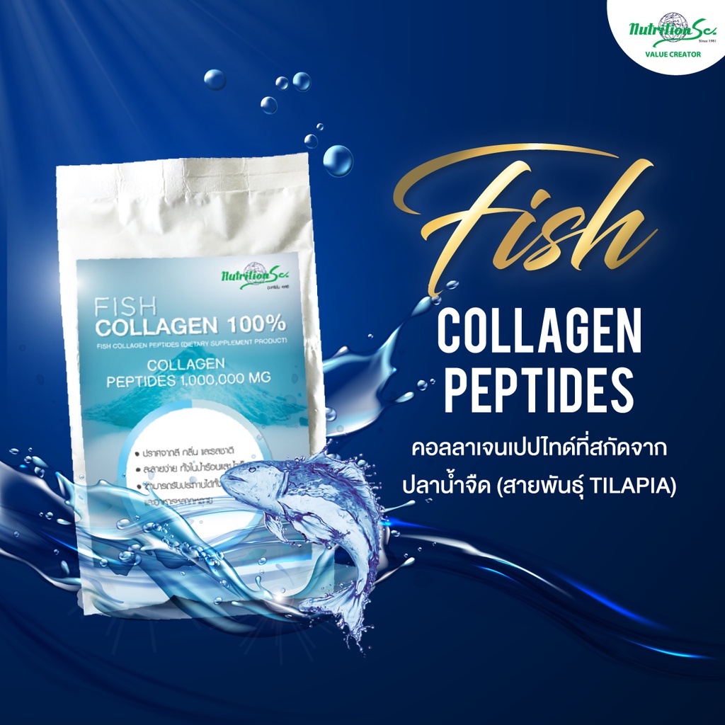 Fish Collagen Peptides100% ขนาด 1 KG จากปลาน้ำจืดแหล่งคอลลาเจนชั้นดี ดูดซึมเข้าสู่ร่างกายได้ดีกว่า