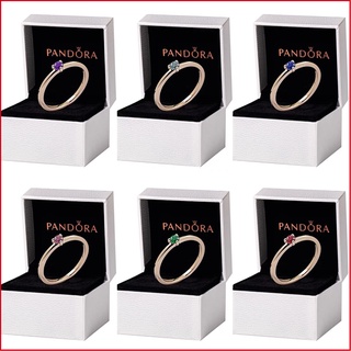 Pandora แหวนเงิน 925 ประดับเพชร 18K สีโรสโกลด์ สําหรับเจ้าสาว หมั้น งานแต่งงาน