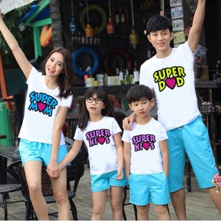 เสื้อครอบครัว ลาย superMom superDad superKid พ่อแม่ลูก เนื้อผ้านุ่ม ใส่สบาย