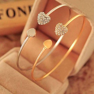 สร้อยข้อมือ กำไล ข้อมือ Crystal Double Heart Bow Bilezik Cuff Opening Bracelet Hot New Fashion Women Jewelry Gift