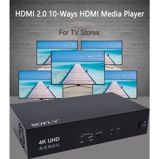 เครื่องเล่นมัลติมีเดีย H.265 4K 60HZ Ultra HD 10 พอร์ต HDMI 2.0 HDMI USB 3.0 Flash Disk Player สําหรับร้านทีวี