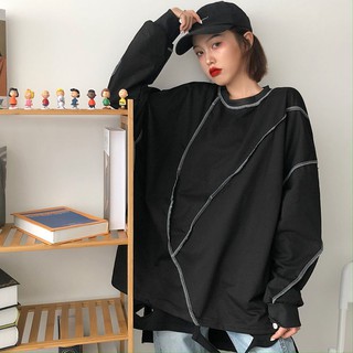 Hong Kong style street anti-bone open line design loose pullover thin hoodies autumn multi-color series men and women sa