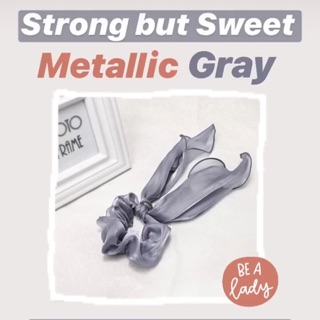 Metallic gray โบว์ผ้าแก้ว