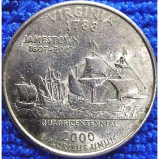 เหรียญ​หมุนเวียน​USA​  0.25 USD, State​ Quarter, Virginia ปี 2000, #0785