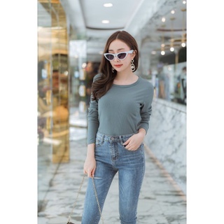👸เสื้อคอกลมกุ้นอแขนยาวผ้าร่องเล็ก
