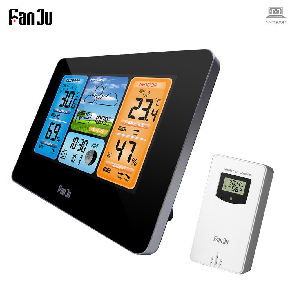 FanJu FJ3373 สถานีอากาศดิจิตอลมัลติฟังก์ชั่น นาฬิกาปลุก LCD ในร่มกลางแจ้ง การคาดการณ์อากาศบาโรมิเตอร์ เครื่องวัดอุณหภูมิ เครื่องวัดไฮโกรมิเต
