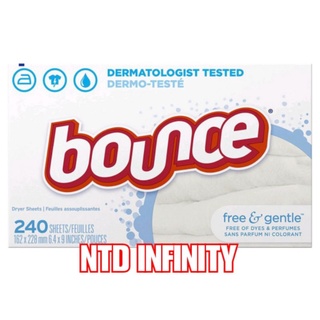 นำเข้า🇺🇸 แผ่นปรับผ้านุ่ม สำหรับเครื่่องอบผ้า Bounce Fabric Softener Sheets, Free &amp; Gentle, 240 Count,  240 แผ่น