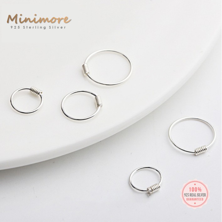 [SE612]🌟ต่างหูเงินแท้ 92.5%🌟 ต่างหูแบบห่วงหมุดเกลียวเงินแท้ สำหรับคนแพ้ง่าย ไม่คัน ไม่ลอก 925