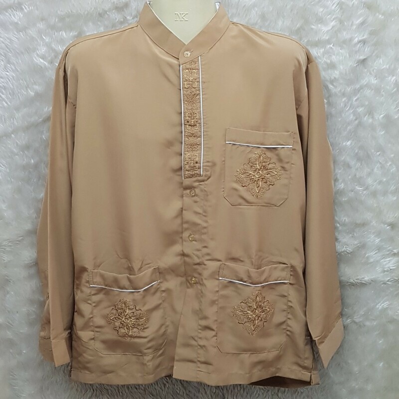 เสื้อกูรงชายแขนยาวปักลาย คอจีน มีกระเป๋าอเนกประสงค์ 3 ใบ สุภาพเรียบร้อย รุ่น SHC29