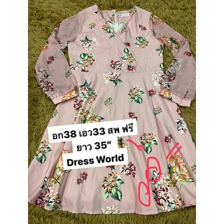 🔥🔥 Sales 🌻🌻Pink Floral  “ Dress world ใหม่ ผ้่ดีแขนผ้าชีฟอง สวยมาก .