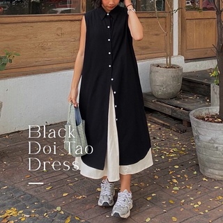 Black Doi Tao dress เดรสผ้าฝ้ายแขนกุดสีดำ (dt01)