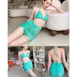 VALEN บิกินี่ bikini เซท3ชิ้น ผ้าวิ้งๆ💫💫เสื้อ+กางเกง+กระโปรง