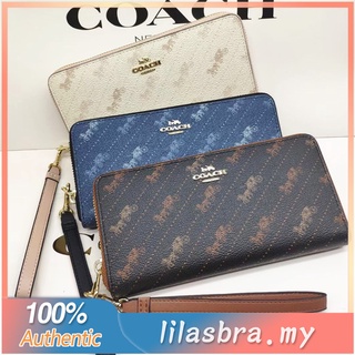 ✨ลิลี่ แคนาดา ช้อปปิ้ง✨ Coach C3547 ซิปยาวไปรอบๆ กระเป๋าเงินพร้อมม้าและรถม้า DOT PRINT