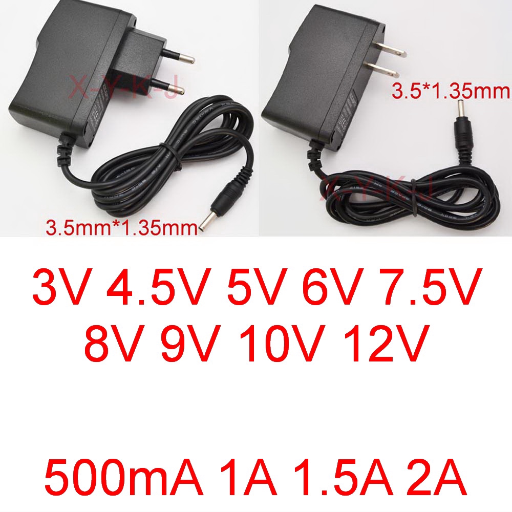 อะแดปเตอร์ AC DC 3V 4.5V 5V 6V 7.5V 8V 9V 10V 12V 1A 2A 1000mA Switching power supply 3.5 มม.x 1.35 มม.US EU ปลั๊ก