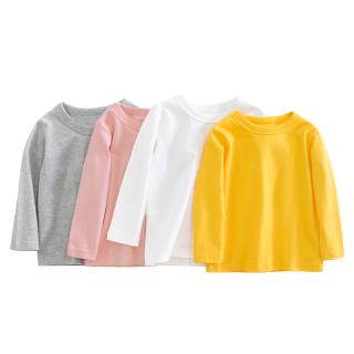 เสื้อยืดแขนยาวสีพื้นสีเหลืองสีเทาสีชมพูสีเทาสําหรับเด็กช่วงอายุ 2-8 ปี