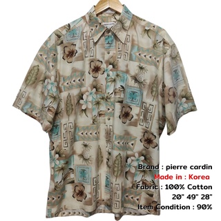 เสื้อฮาวายเกาหลี pierre cadin รอบอก49" ผ้าCotton 100% เสื้อเชิ้ตฮาวายวินเทจไซส์ใหญ่ มือสอง สภาพดีมาก / Used Hawaii Shirt