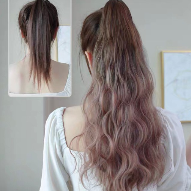 หางม้า หางม้าหนีบลอนม่าม่าทำจากเส้นไหมเป็น2สี น้ำเงินกับชมพูม่วง ไม่เงาสินค้าส่งในไทย