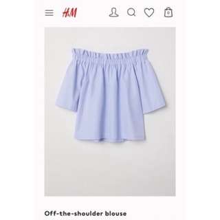 H&amp;M เสื้อเปิดไหล่ ลายเส้นสีฟ้าสวย ผ้าดี ใส่แล้วดูผอม (ส่งต่อ)