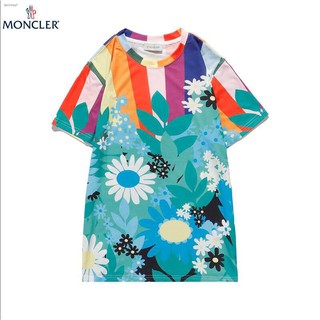 Moncler เสื้อยืดคอกลมแขนสั้นผ้าฝ้ายพิมพ์ลายทรงหลวม