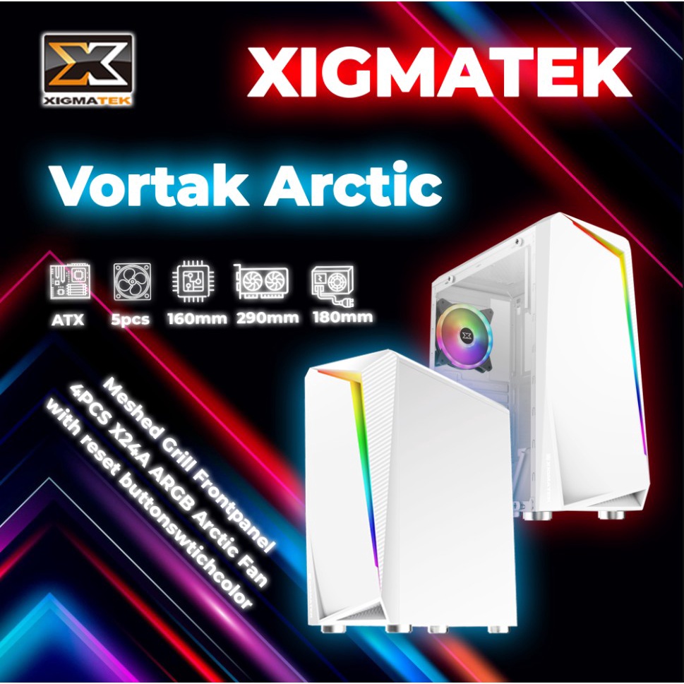 Vortex ArcticVortex Arctic • White • Rainbow LED Front Panel • Left Tempered Glass • 1PCS XCR120 Rear Fan sync • ATX, M-