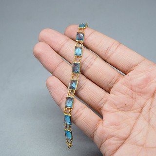 จิวเวอร์รี่มือสอง ของแท้ สร้อยข้อมือทองคำประดับพลอยฟ้าใส blue topaz 12 เม็ด