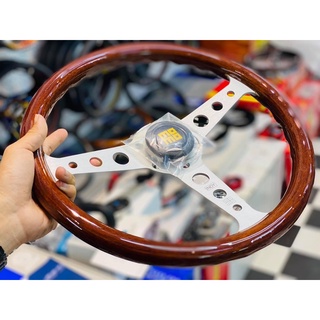 พวงมาลัย MOMO INDY HERITAGE Steering Wheel Mahogany Wood Silver Spokes 350mm