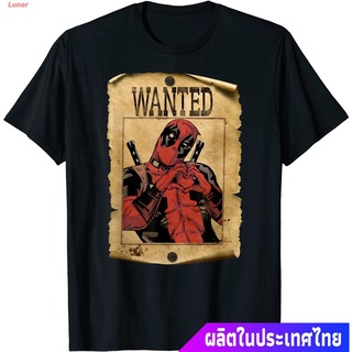 เสื้อยืดลำลอง  Deadpool Wanted Poster Hand Heart T-Shirt Short sleeve T-shirts