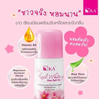 (แพ็ค 6 ขวด) KA Real White Deo Roll On เคเอ ไวท์ ดีโอ โรลออน ลูกกลิ้ง ระงับกลิ่นกาย ขนาด 25 มล.