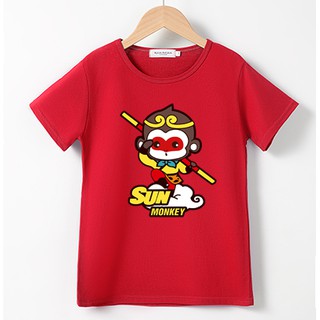 Bykidsเสื้อผ้าเด็กเสื้อยืดเด็กคอกลมแขนสั้นคอตตอน100%ลายSun monkeyมี8สี6ไซส์ให้เลือกผ้านุ่มใส่สบาย