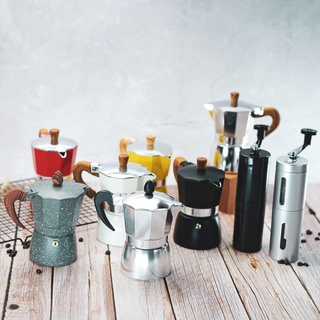 mokapot 3cup (150 ml) +ที่บดกาแแฟมือหมุน (สแตนเลส) หม้อต้มกาแฟสด อลูมิเนียมอัลลอยมีน้ำหนักเบา แข็งแรง ทนทาน