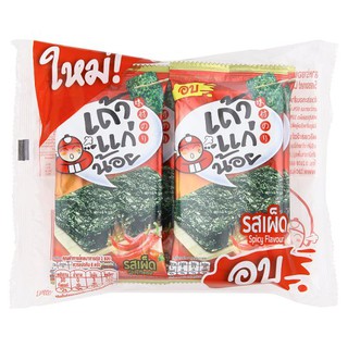 🔥The Best!! เถ้าแก่น้อย สาหร่ายอบปรุงรส รสเผ็ด 1.65กรัม x 6 ซอง Tao Kae Noi Spicy Flavored Roasted Seaweed 1.65 grams x