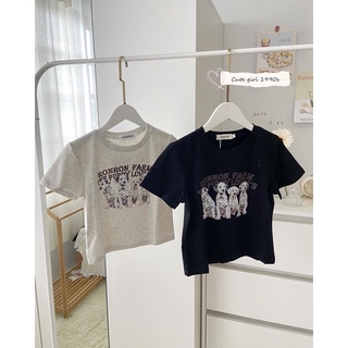 ST617 เสื้อครอปสั้นคอกลมสกรีนลายน้องหมาน่ารัก ป้าย Unique SEI 🦋(เหมาะกับสาวไซส์ S น๊า)