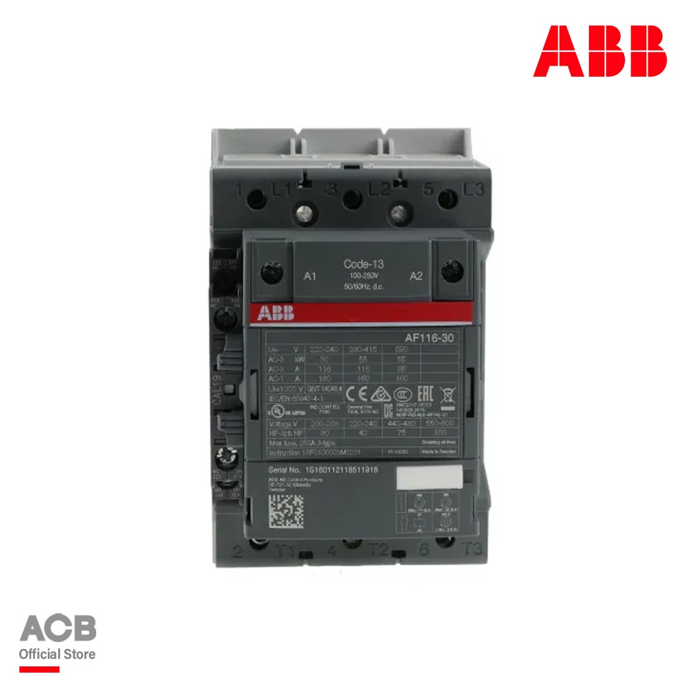 ABB AF Range AF116 3 Pole Contactor - 160 A, 230 V ac Coil, 3NO, 55 kW รหัส AF116-30-11-13 l 1SFL427