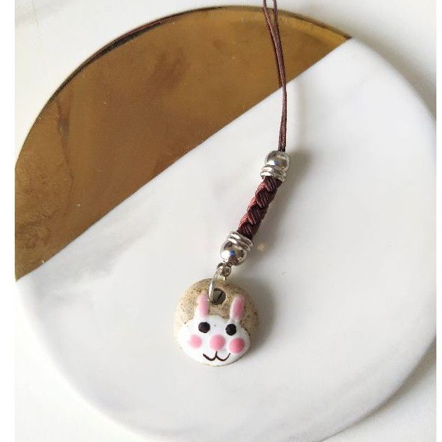 Coral Bijou Clay Rabbit Handphone Strap / Bag Charm / กระเป๋าถือ Charm / พวงกุญแจ